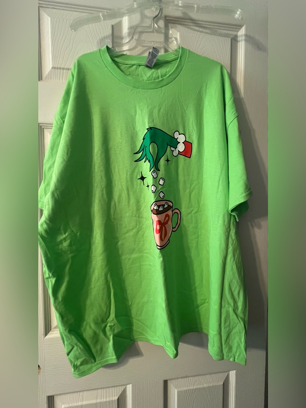 Gildan Neon Green Short Sleeve Tee with Holiday Cocoa Graphic